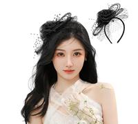 Chapeau bibi à fleurs pour femmes et filles, fête de mariage, noir, Noir , L-XL