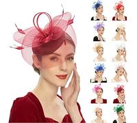 Chapeau bibi à plumes et fleurs avec bandeau en maille filet voile course mariage chapeau melon élégant Royal Ascot Floral Coiffe Costume Accessoires pour thé, église, cocktail, bleu, Taille unique