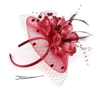 Chapeau bibi à plumes pour femme avec voile et fleurs - Pince à cheveux vintage - Accessoire pour fête de thé