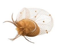 Chapeau bibi élégant avec filet et plumes pour femme, parfait pour les jours de course, les occasions de mariée (kaki, taille unique)