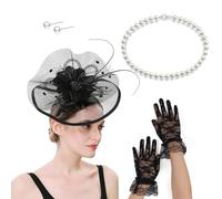 Chapeau bibi élégant avec pince à cheveux et collier - Accessoire de costume pour courses de chevaux, cocktails, fêtes, jeux de rôle - Accessoires pour fête à thème