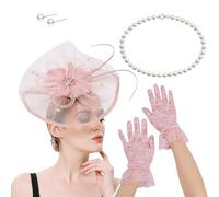 Chapeau bibi élégant avec pince à cheveux et collier - Accessoire de costume pour courses de chevaux, cocktails, fêtes, jeux de rôle - Accessoires pour fête à thème