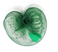 Chapeau bibi élégant en maille avec plumes et fleurs antidérapantes pour femme, pour le thé, les mascarades et les événements spéciaux, Vert, Taille unique