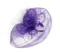 Chapeau bibi élégant en maille avec plumes et fleurs antidérapantes pour femme, pour le thé, les mascarades et les événements spéciaux, violet, Taille unique
