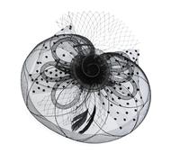Chapeau bibi élégant en maille avec plumes et fleurs antidérapantes pour femme, pour le thé, les mascarades et les événements spéciaux, Noir , Taille unique