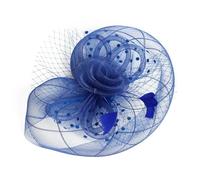 Chapeau bibi élégant en maille avec plumes et fleurs antidérapantes pour femme, pour le thé, les mascarades et les événements spéciaux, bleu, Taille unique