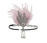 Chapeau bibi en dentelle et plumes pour femme, années 1920, bandeau à plumes, bijou de tête, bandeau de perles, accessoire de cheveux pour femme (rose argenté, taille unique)