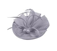 Chapeau bibi en maille avec plumes sur un bandeau, pour cocktail, thé, fête, carnaval (gris, taille unique)