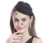 Chapeau bibi en maille filet pour femme - Mini chapeau haut-de-forme avec nœud - Style cocktail - Noir, a-noir, Taille unique
