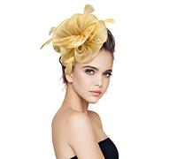 Chapeau bibi en maille pour femme - Style vintage - Voile noir - Élégant - Pour mariage, cocktail, carnaval, thé (doré, taille unique)