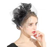 Chapeau bibi en organza avec fleurs et plumes sur serre-tête pour mariage, thé, fête, soirée, Kentucky, Derby, Ascot Church, Noir , M