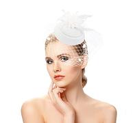Chapeau bibi pour femme avec perles, plumes et fleurs, mariage, cocktail, bal, église sécurisée, double clip