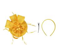 Chapeau bibi pour femme - En maille - Fleurs et plumes - Avec bandeau et clip - Élégant - Accessoire de cheveux pour le carnaval, le thé - Jaune - Taille unique