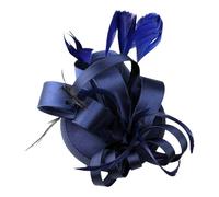 Chapeau bibi pour femme - En satin - Rétro - Accessoire élégant - Plumes - Pour carnaval, thé, fête, cocktail, mariage (bleu marine, taille unique)