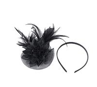 Chapeau bibi pour femme - Motif fleurs en maille - Plumes - Accessoire de carnaval - Pour fête de thé, église, mariage, cocktail, club (taille unique)