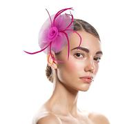 Chapeau bibi pour femme, style boîte à pilules avec plume et fleur pour mariage, cocktail, course, thé, église, toutes saisons