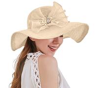 Chapeau bibi pour femme - Style vintage années 20 et 50 - Élégant - En maille - Avec fleur et plumes, beige, Taille unique