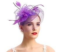 Chapeau bibi pour femmes, accessoire pour la tête avec pinces et voile, bandeau pour mariage, thé, fête, maille, chapeau tambourin pour église, Halloween, cocktail, club, violet, taille unique