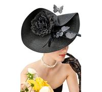 Chapeau bibi rouge à fleurs et papillons for femme, accessoire de cocktail, idéal for une soirée thé ou église(Black1)