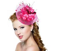 Chapeau Bibis Mariage Femme Coiffure Fascinator Épingle à Cheveux Nuptiale élégantes en Maille Bandeau pour Cocktail Derby Cérémonie Églises Photographe Fête Soirée Déguisement,Rose,Taille unique