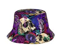 Chapeau Bob à Champignons Magiques et Crânes - Chapeau de Pêcheur Décontracté pour Plage et Extérieur - Casquette Solaire Décontractée pour Femmes, Hommes et Adolescents