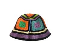 Chapeau bob au crochet pour femme - Bonnet tricoté fait à la main - Pliable - Chapeau de plage tendance à rayures florales, violet, M