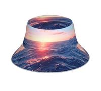 Chapeau bob, chapeau de pêcheur pour homme et femme pour la pêche, la randonnée, l'été, la plage, le soleil, le sport, motifs océan bleu noir, noir, taille unique
