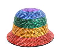 Chapeau bob coloré à strass pour homme et femme - Large bord - Pour pêcheur, chanteur, danseur - Boule disco - Cowboy - Pour homme et femme, Rouge, jaune, vert., Taille unique