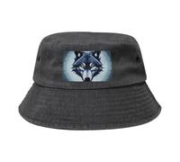 Chapeau bob de cowboy noir avec tête de loup féroce, imprimé tendance, adapté pour les voyages en plein air et la pêche, Noir/blanc, taille unique
