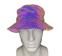 Chapeau Bob de Pêcheur Réfléchissant Coloré pour Homme Femme, Casquette Rave Fluorescent Nuit, Chapeau de Soleil de Plage, Chapeau de Seau Imprimé Lumineux de Couleur pour Fête Voyage B One Size