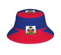 Chapeau bob double face réfléchissant drapeau haïtien respirant pliable tendance pour l'extérieur Noir