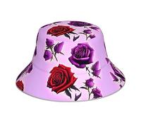 Chapeau bob double face réfléchissant rouge et violet roses respirantes, pliable, tendance, noir, taille unique