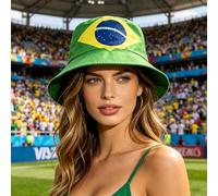 Chapeau bob drapeau du Brésil, chapeau de soleil tendance, chapeau de pêcheur Mexique d'extérieur pliable World Up pour homme et femme 56 à 57 cm de circonférence de la tête