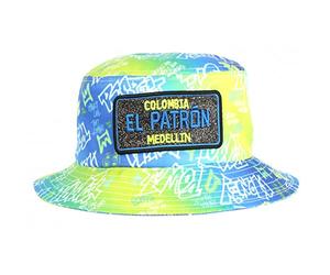 Chapeau Bob El Patron Jaune Fluo et Bleu Strass Streetwear Medellin - Taille Unique - Jaune