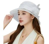 Chapeau Bob Élégant Pour Femme, En Organza, À Larges Bords Et Sequins, Orné De Fleurs Hat Cloche Idéal Pour Les Mariages Sorties Et Activités(White)