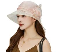 Chapeau Bob Élégant Pour Femme, En Organza, À Larges Bords Et Sequins, Orné De Fleurs Hat Cloche Idéal Pour Les Mariages Sorties Et Activités(Pink)