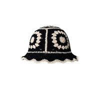 Chapeau bob en crochet pour femme - Bonnet tricoté fait à la main - Chapeau de plage souple tendance à rayures florales - Chapeau de pêche pour homme, Noir , M