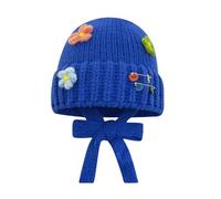 Chapeau bob en crochet pour femme et fille avec nœud réglable, motif tête de mort à fleurs françaises, pull chaud, tous les couvre-chefs assortis tricotés, bleu, Taille unique