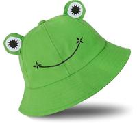 Chapeau bob grenouille mignon en coton à large bord chapeau de soleil pêcheur pour adultes femmes filles, Vert, taille unqiue-L