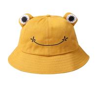 Chapeau bob grenouille mignon en coton à large bord chapeau de soleil pêcheur pour adultes femmes filles, jaune, taille unqiue-L