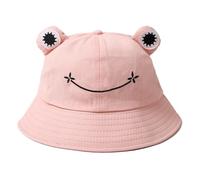 Chapeau bob grenouille mignon en coton à large bord chapeau de soleil pêcheur pour adultes femmes filles, rose, taille unqiue-L
