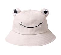 Chapeau bob grenouille mignon en coton à large bord chapeau de soleil pêcheur pour adultes femmes filles, beige, taille unqiue-L