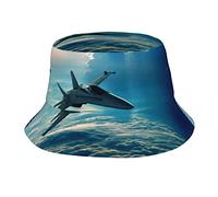 Chapeau bob imprimé avion de chasseur unisexe tendance léger extérieur chaud été vacances plage escapade chapeau noir, noir, taille unique