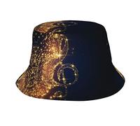 Chapeau bob imprimé Bikes - Unisexe - Tendance - Léger - Pour l'extérieur - Pour l'été, la plage, les vacances, Note de musique dorée avec étoile brillante, taille unique