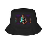 Chapeau bob imprimé guitare musicale pour homme et femme, chapeau de protection solaire pliable, chapeau de pêche et chapeau de randonnée réversible, Guitare verte musicale, taille unique