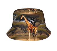 Chapeau bob imprimé patchwork africain unisexe tendance léger extérieur chaud amusant été plage vacances escapade couvre-chef, Afrique Girafe Arbre Majestueux, taille unique