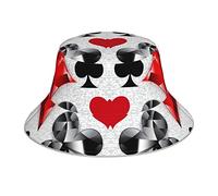 Chapeau bob imprimé polygonale avec cartes à jouer - Tendance - Pliable - Réversible - Pour l'été, la plage, les voyages, le pêcheur - Pour homme et femme - Noir, noir, taille unique