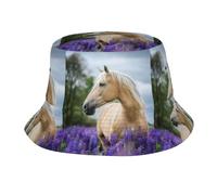 Chapeau bob Lavande à Motif Cheval Palomino, Unisexe, idéal pour l'été.