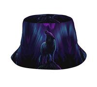 Chapeau bob loups hurlant dans les aurores boréales, unisexe, tendance et léger, amusant en plein air, vacances à la plage, adapté à toutes les saisons., Les loups hurlent dans les aurores boréales,