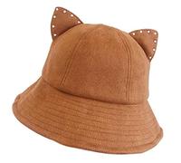 Chapeau bob mignon pour femmes étudiantes dessin animé pour oreilles animal couleur unie court bord crème solaire fête Fisherma Bucket chapeaux pour adolescents pas cher, marron, Taille unique